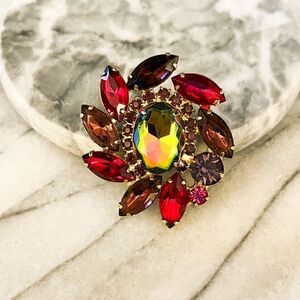 Verified Juliana Watermelon Crystal Brooch Red Purple Fuchsia Gold Pin 2248